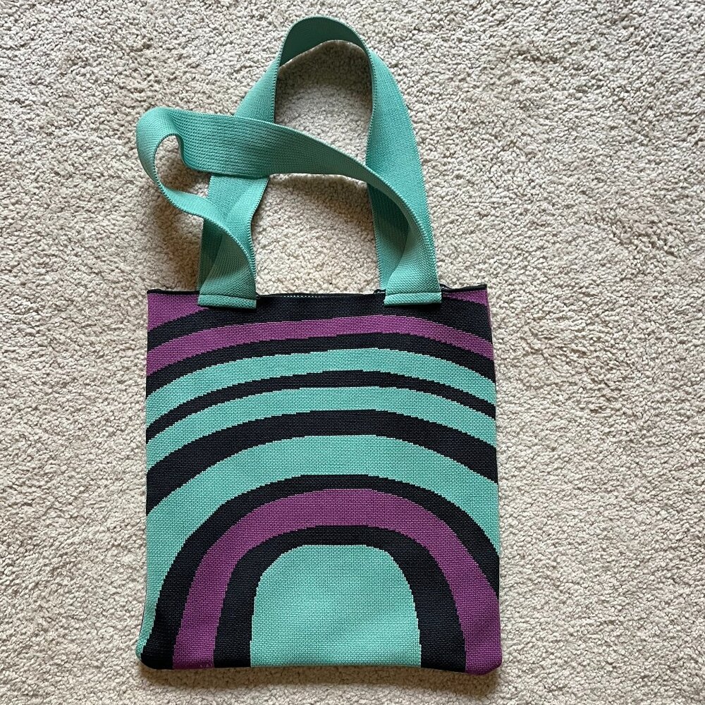 Groovy *Turquoise & Purple Knit Tote* | Sweater Material | Stretchy | NWOT